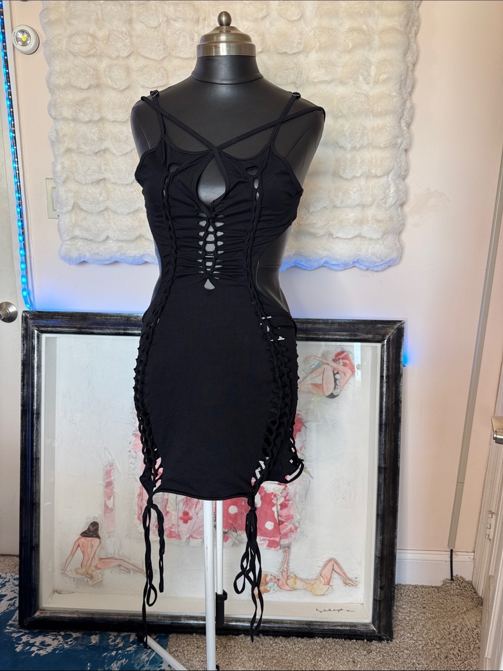 Darker Wavs dolls kill … Black Strappy Lace-Up Mini Dress with Side Tie Details